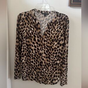 INC International Concepts Leopard Print Blouse in Beige and Black
